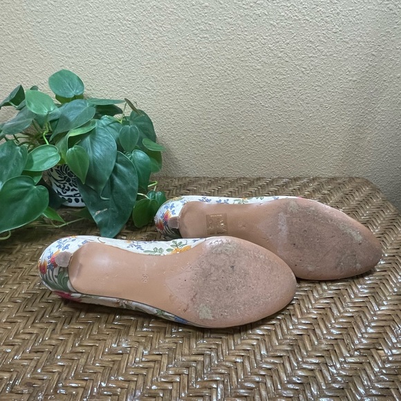 Lundi Bleu Floral Fringe Detail Round Toe Satin Multi Slip-on Kitten Heel - Picture 8 of 11